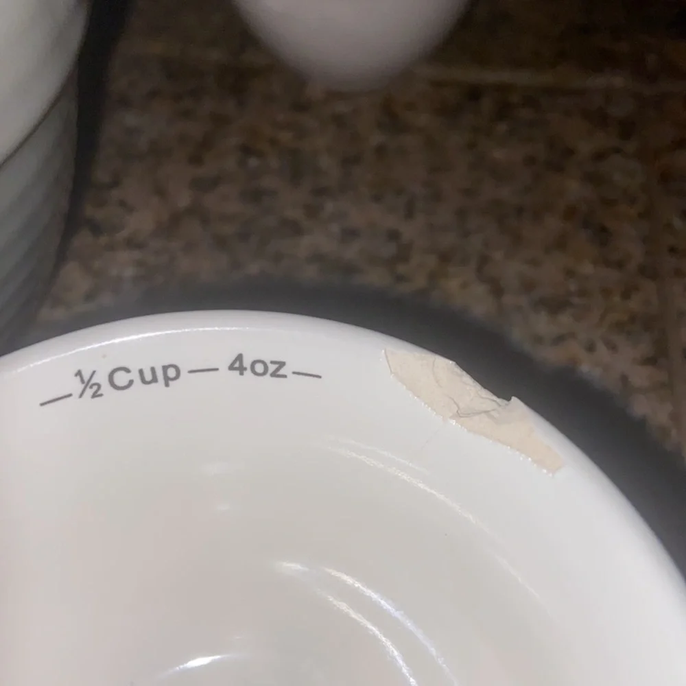 Creative Co-Op ceramic measuring cups. 1 1/2 cup, 1 cup, 1/2cup, and 1/4 cup